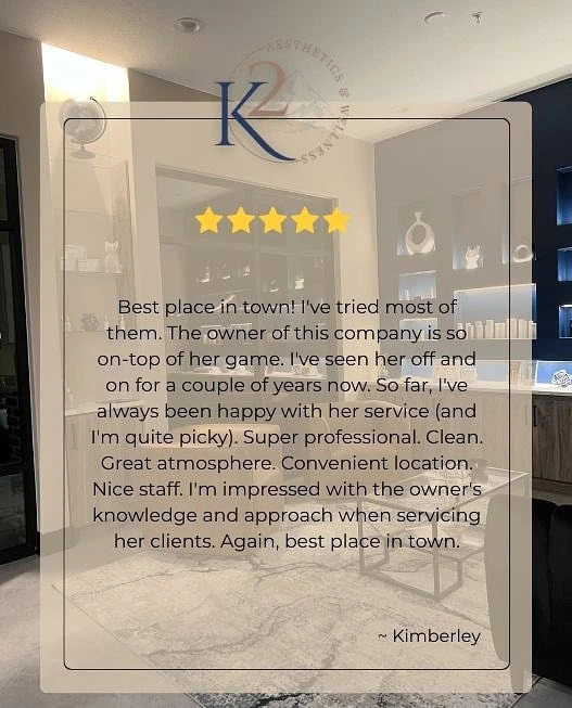 Customer testimonial praising professional aesthetic and wellness service