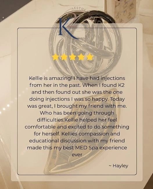 Five-star review praising K2 Aesthetics and Wellness injections and compassionate care