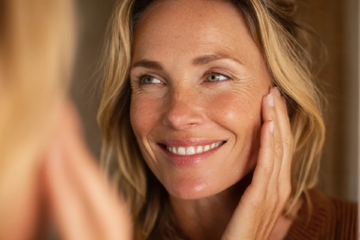 Woman with healthy, glowing skin showing natural anti-aging results after HydraFacial skin treatment